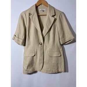 Cabi‎ Linen Blend Blazer Short Sleeve Beige Women Size M Resort Cruise Classic